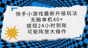 快手小游戏最新版升级玩法,新风口,无脑单机日入40+,可批量放大,小…-KJ分享