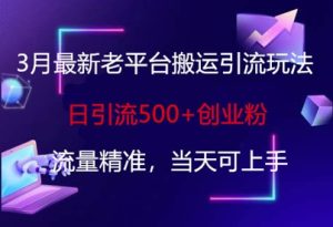 3月最新老平台搬运引流玩法，日引流500+创业粉，流量精准，当天可上手-KJ分享