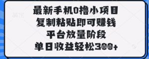 最新手机0撸小项目,复制粘贴即可挣钱,平台放量阶段,单日收益轻松3张+-KJ分享