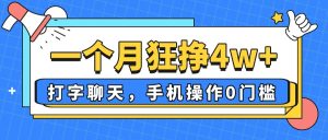一个月狂挣4w+,打字聊天,手机操作0门槛,新手小白都能做!-KJ分享