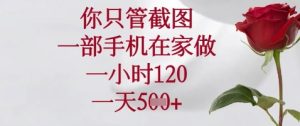 你只管截图，一部手机在家做，苹果安卓都可以，一小时120，一天5张+-KJ分享