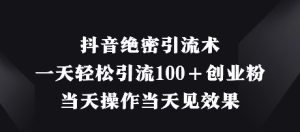抖音绝密引流术，一天轻松引流100+创业粉，当天操作当天见效果-KJ分享
