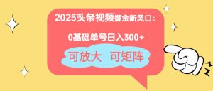 2025头条视频掘金新风口:0基础日入300+,可放大,可矩阵-KJ分享