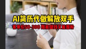 AI简历代做解放双手，客单价50-300不等，既能挣钱又能囤粉-KJ分享