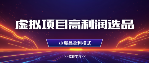 虚拟项目高利润选品方法,单店利润1W+,可多店倍增利润-KJ分享