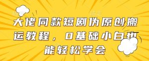 大佬同款短剧伪原创搬运方法，0基础小白也能轻松学会-KJ分享