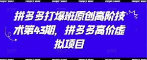 拼多多打爆班原创高阶技术第43期，拼多多高价虚拟项目-KJ分享