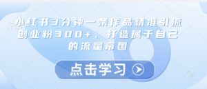 小红书3分钟一条作品精准引流创业粉300+,打造属于自己的流量帝国-KJ分享