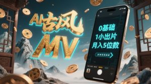 AI一键生成古风音乐MV，0剪辑基础1小时出片，多种变现渠道，一部手机月入5位数-KJ分享
