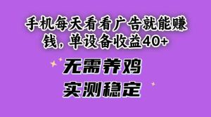手机每天看看广告就能赚钱，单设备收益40+ 无需养鸡，实测稳定-KJ分享