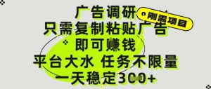 广告调研项目,只需复制粘贴广告即可挣钱,平台大水,任务不限量,一天3张-KJ分享