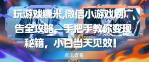 玩游戏挣米，微信小游戏刷广告全攻略，手把手教你变现秘籍，小白当天见效-KJ分享