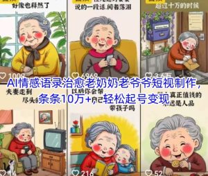 AI情感语录治愈老奶奶老爷爷短视制作,条条10万+,轻松起号变现-KJ分享
