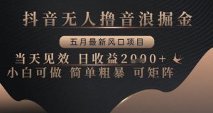 抖音无人撸音浪掘金，五月最新风口项目，当天见效，日收益多张，小白可做简单粗暴可矩阵-KJ分享
