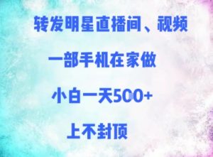 转发明星直播间、视频，一部手机在家做，小白一天多张，上不封顶-KJ分享