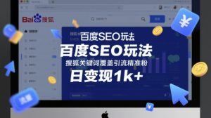 百度SEO玩法,搜狐关键词覆盖引流精准粉,日变现1k+-KJ分享
