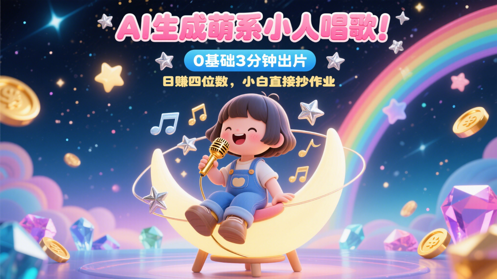 AI生成萌系小人唱歌!0基础3分钟出片,28个作品涨粉9万,日赚四位数,小白直接抄作业-KJ分享
