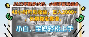 2025年翻身计划，小程序自动掘金48小时可见收益，日入2000+，长期稳定…-KJ分享