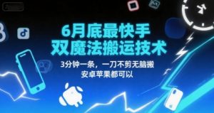 6月底最新快手双魔法搬运技术,3分钟一条,一刀不剪无脑搬,安卓苹果都可以-KJ分享