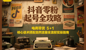 抖音零粉起号全攻略:电商带货 5+1 核心话术搭配自然流量全流程实操指南-KJ分享