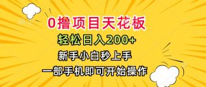 0撸项目天花板,日入200+,新手小白秒上手,一部手机即可操作-KJ分享