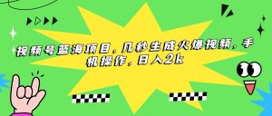 视频号蓝海项目，几秒生成火爆视频，手机操作，日入2k-KJ分享