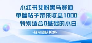 小红书女粉黑马赛道单篇帖子带来收益1k+,特别适合0基础的小白-KJ分享