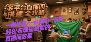多平台直播间搭建全攻略,一部手机+一台电脑+一块绿布轻松实现你想要的直播间效果-KJ分享