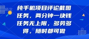 纯手机项目评论截图任务，两分钟一块钱 任务无上限多劳多得，随时随地都能做-KJ分享