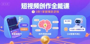 短视频创作课，短视频制作、创作思路、Ai写爆款文案-KJ分享