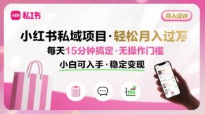 小红书私域项目 月入过W非常轻松 每天15分钟即可搞定，无任何操作门槛，小白可入手-KJ分享