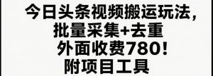 今日头条视频搬运玩法，软件一键去重，轻松日入500+附项目工具-KJ分享
