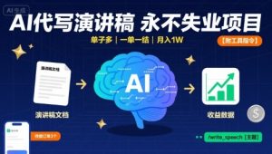 AI代写演讲稿,永不失业项目,单子多,一单一结,月入1W【附工具指令】-KJ分享