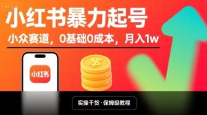 小红书暴力起号，小众赛道，0基础0成本，月入1w-KJ分享