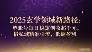 2025玄学领域新路径：单账号每日稳定创收1k+，借私域精准引流，低调盈利-KJ分享