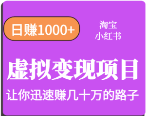 淘宝OR小红书虚拟变现，日赚1000+，多账号操作年收入几十W不等-KJ分享