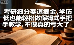 考研细分赛道掘金,日入1k+,学历低也能轻松做保姆式手把手教学,不做真的亏大了-KJ分享