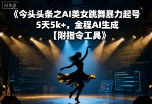 今日头条之AI美女跳舞暴力起号，5天1k+，全程AI生成【附指令工具】-KJ分享