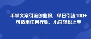 手掌文案引流创业粉,单日引流100+,可适用任何行业,小白轻松上手-KJ分享