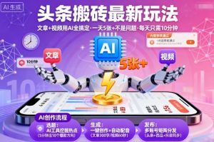 头条搬砖最新玩法，文章+视频用AI全搞定，一天5张+不是问题，每天只需10分钟-KJ分享