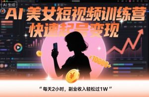 AI美女短视频训练营,快速起号变现,每天2小时,副业收入轻松过1W-KJ分享