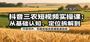 抖音三农短视频实操课：从基础认知、定位拆解到内容创作、拍摄剪辑及数据复盘投放-KJ分享