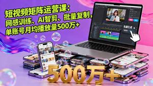 短视频矩阵运营课：网感训练、AI智剪、批量复制，单账号月均播放量500万+-KJ分享