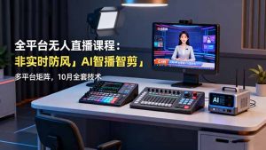 全平台无人直播课程:非实时防风+AI智播智剪+多平台矩阵,10月全套技术-KJ分享