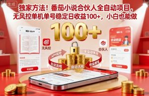 独家方法!番茄小说合伙人全自动挂G项目,无风控单机单号稳定日收益100+,小白也能做-KJ分享
