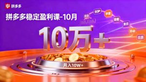 拼多多稳定盈利课-10月,强付费SOP+微付费高投产+活动矩阵,单店月入10万+-KJ分享