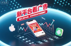 新平台看广告，养好机一条0.3到5米，每天上限100条，支持苹果安卓可批量操作-KJ分享