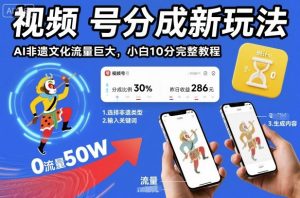 视频号分成新玩法，AI非遗文化流量巨大，小白10分钟搞定，完整教程-KJ分享