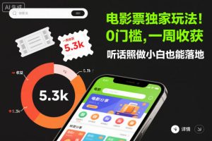 电影票独家玩法！0门槛，一周收获5.3k，听话照做小白也能落地-KJ分享