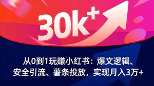 从0到1玩赚小红书：爆文逻辑、安全引流、薯条投放，实现月入3万+-KJ分享